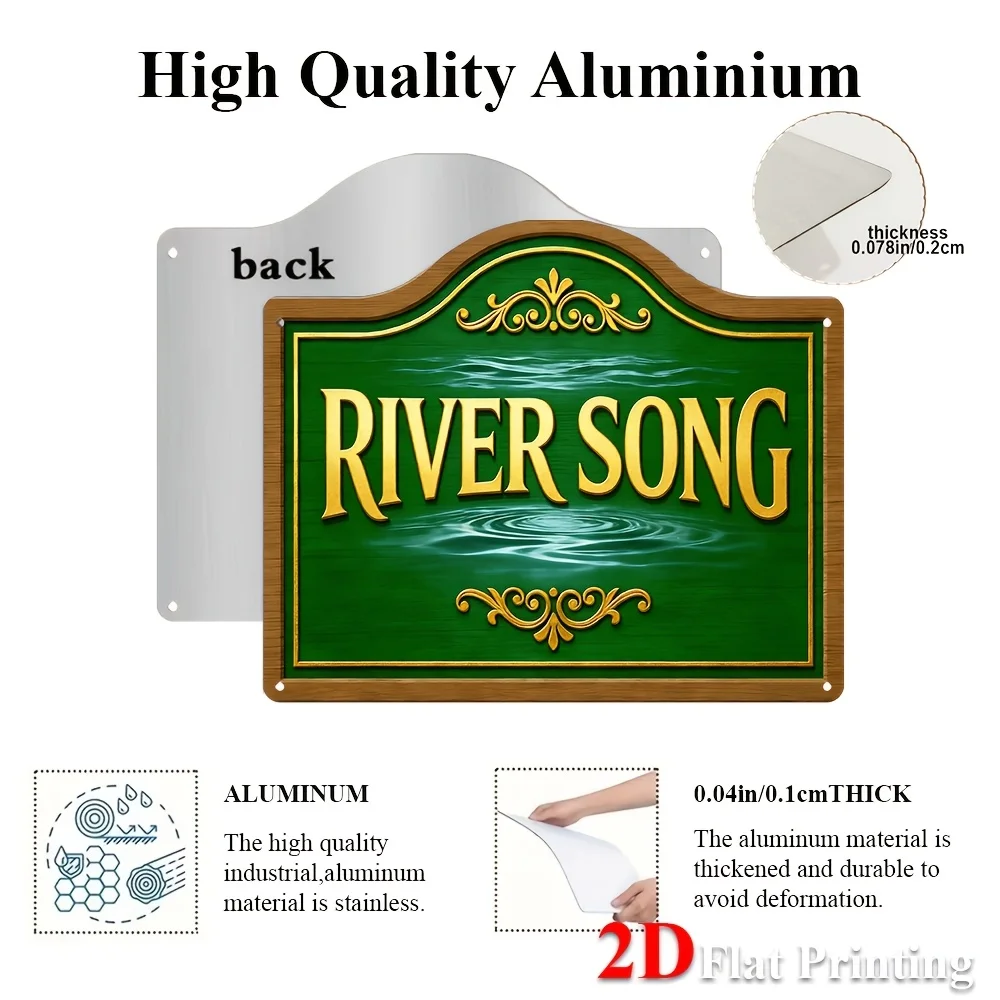 2D Flat, 1pc Vintage 'River Song' Metal Wall Sign - Rustic Suitable For Home Decor, Bar & Restaurant Art, Irregular