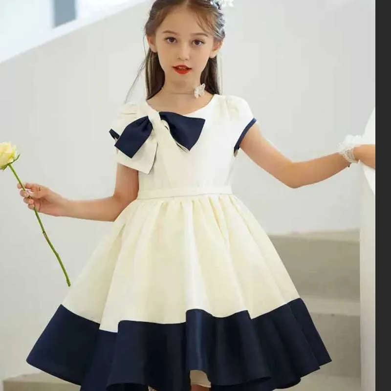 New High-End Flower Girls Evening Gown Big Bow Design Spanish Vintage Children Birthday Party Dresses for Easter Eid