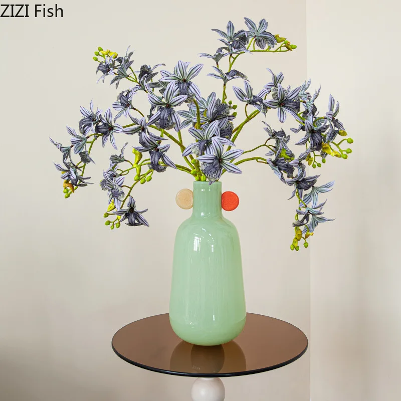 Blue Green Glass Vase Colored Plant Pots Table Decoration Flowers Arrangement Candy Color Floral Vases Room Aesthetic Decor