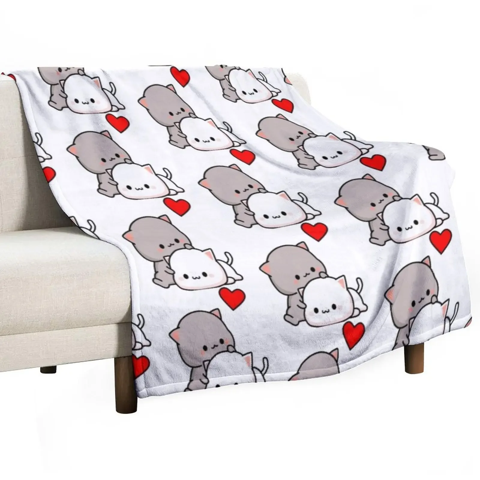 Mochi Peach Cat Goma Love Is Kind Love Hugs Kisses Valentine Pullover Throw Blanket Shaggy Soft Plaid Blankets