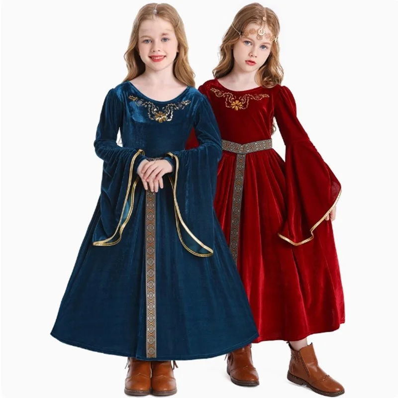 Costume da regina mediorientale con sves svasati per loween genitore-figlio danza di corte vintage fibra di poliestere 00%