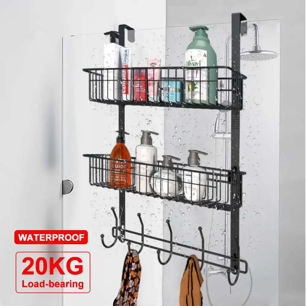 

Hanging Bathroom Shelf Rack Organizer Nail-free Shampoo Basket Holder Bathroom Storage Shelves Shower Glass Door Hook Shelves