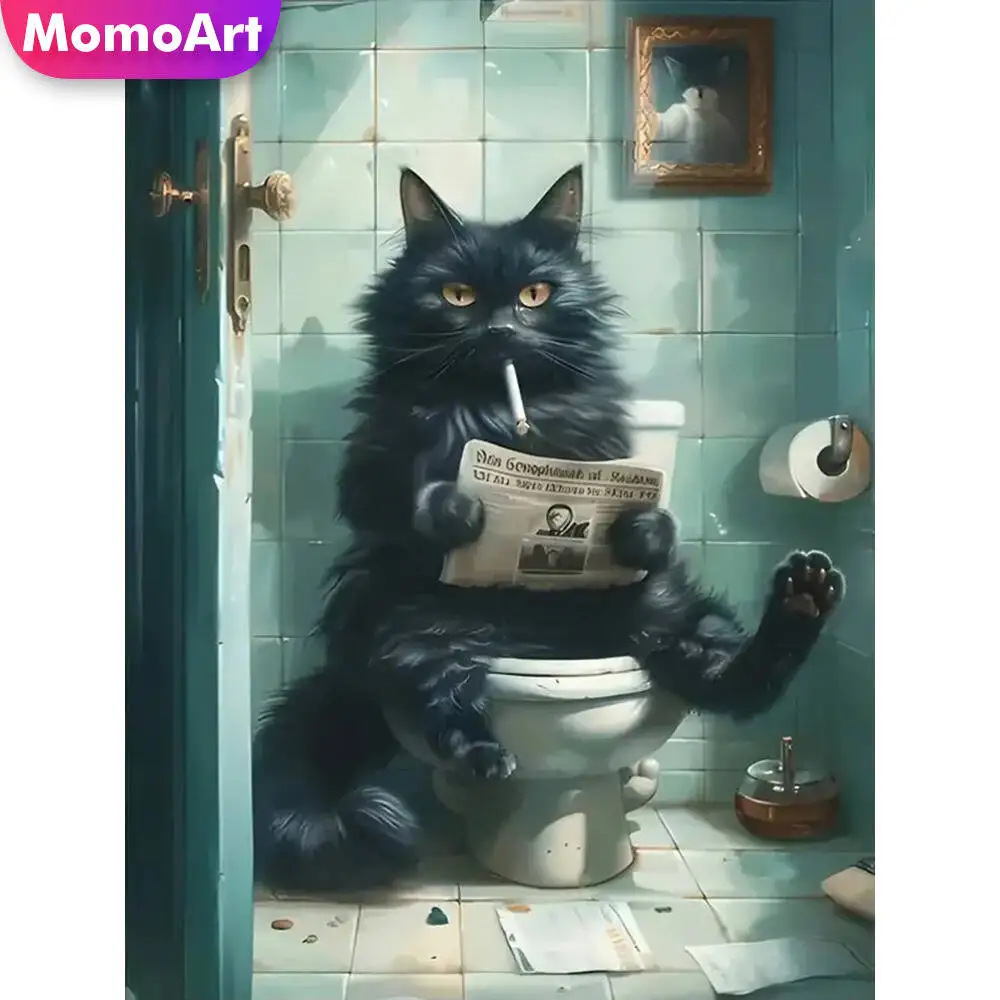 Momoart-pintura de diamante de gato, mosaico de diamantes coloridos de animales, imagen de diamantes de imitación, decoración de pared de Luna