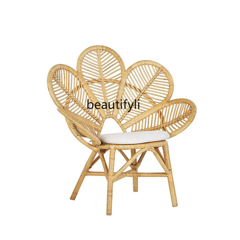 Japanese rattan sofa chair real rattan peacock chair balcony creative small sofa backrest flower chair