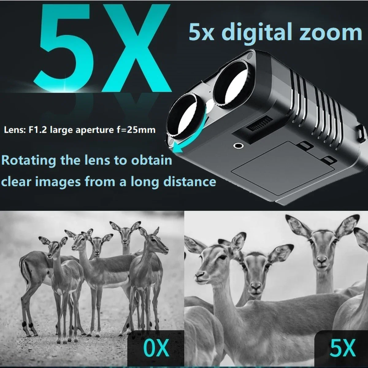 2.5K Night Vision Binoculars Infrared Night Vision Goggles 3” Large Screen 5X Digital Zoom Tactical Light for Camping Hunting