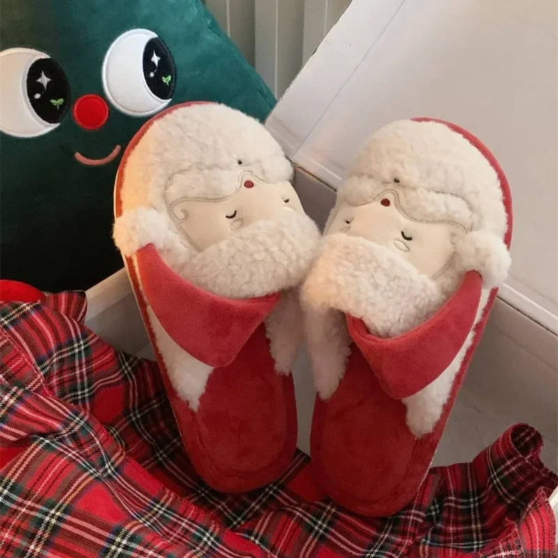 Cute Santa Claus men women indoor non-slip furry shoes couple winter new warm cotton slippers for Christmas party