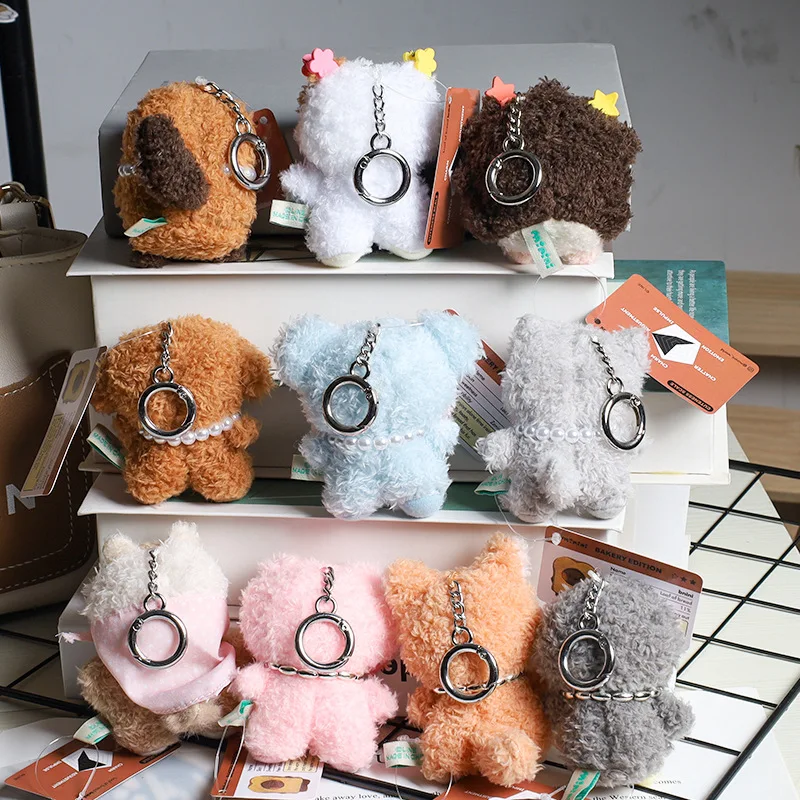 Porte-clés ours en peluche pour femme, porte-clés animal doux, chat, chien, beurre, pendentif sac à dos, ornements amusants, cadeau pour filles, dessin animé mignon