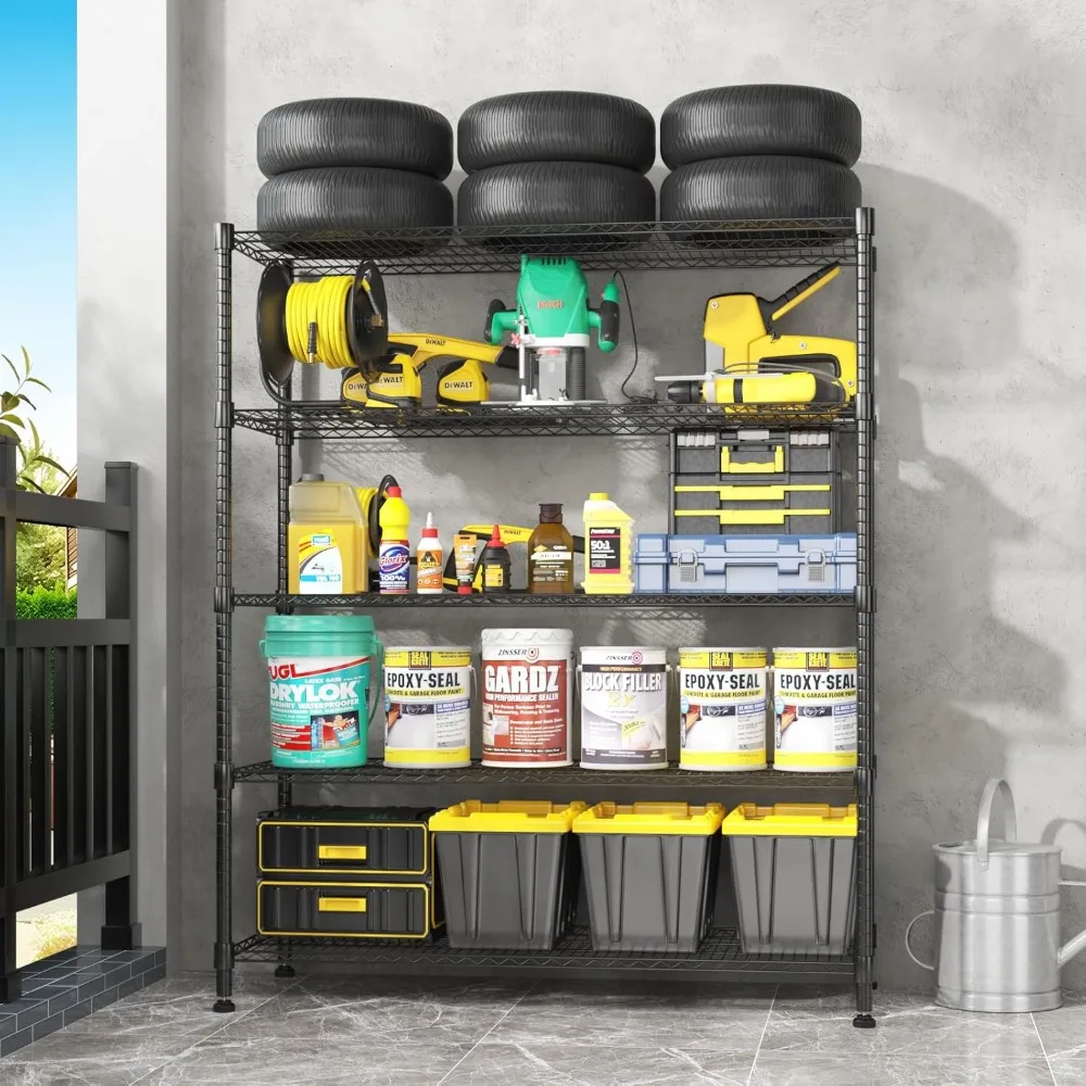 Heavy Duty 5 Tier Adjustable Metal Shelving Unit with Wheels for Commercial Storage, Garage Organization Solutions