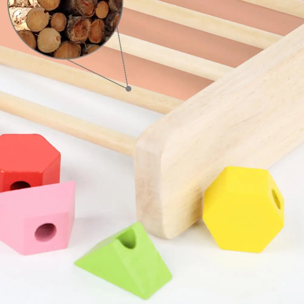 Educational Lacing Bead Toy Wooden Beads Sequencing Toy for Kids Stacking Lacing Blocks Game Color Geometric Shape for Toddlers