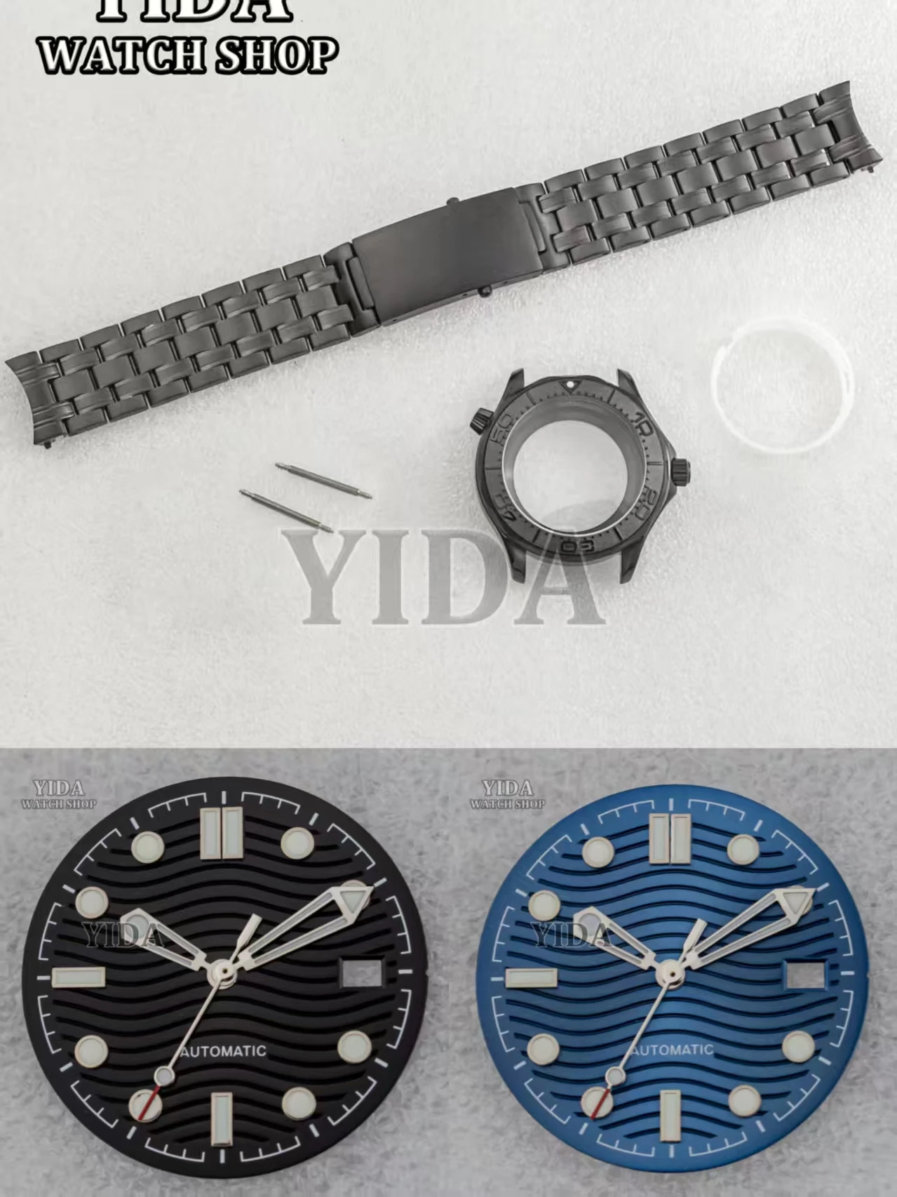

41MM Seamaster 300 Watch Case Silver PVD Black Stainless Steel Bracelet 10ATM Waterproof Fit NH35 NH36 Movement Mod Watch Parts