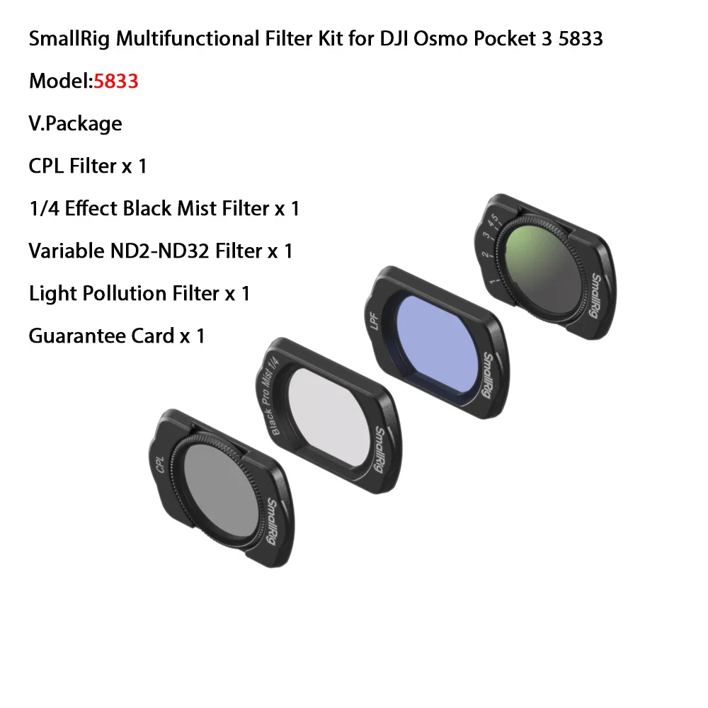 SmallRig magnetisch CPL / UV-filter 1/4 effect zwarte mist / lichtvervuilingsreductiefilter ND2-ND32 filter voor DJI Osmo Pocket 3