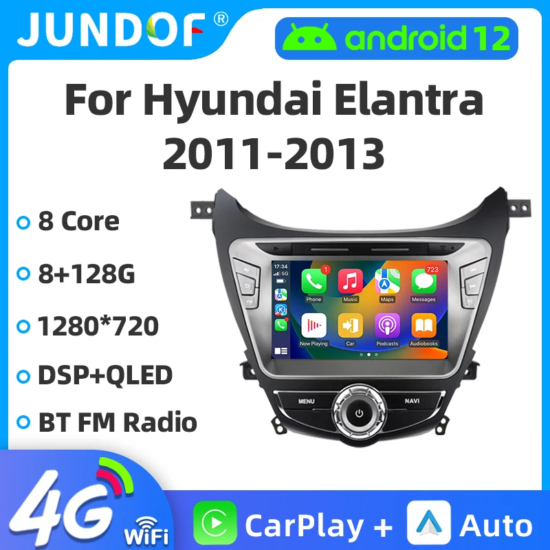 Jundof 2Din Android Car Radio Multimidia Video Player For HYUNDAI ELANTRA 2012-2013 GPS Navigation Carplay Auto Stereo Head Unit