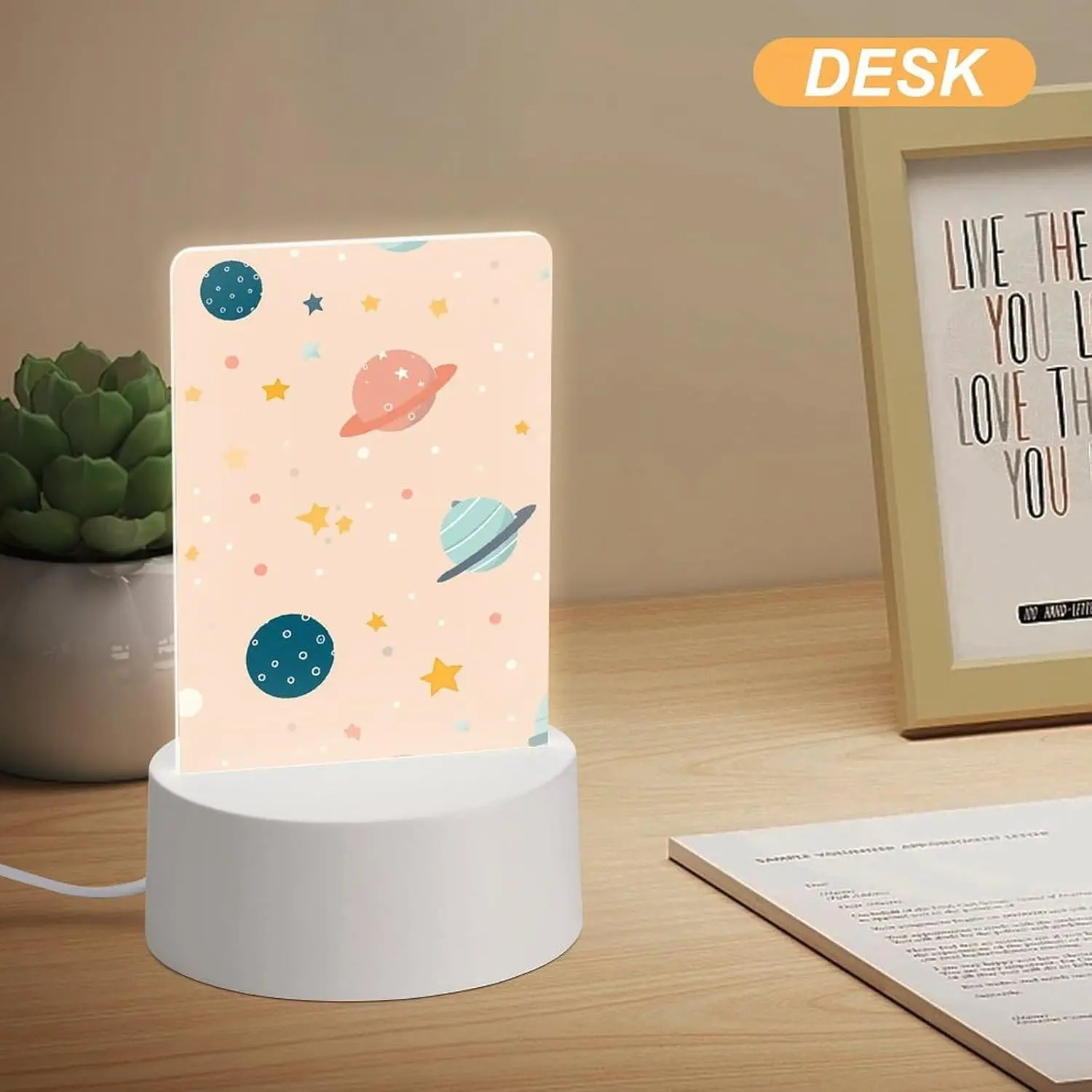 MUSM Peach and Light Beige Acrylic Night Light,LED Bedroom Decor Sleep Table Lamp,Personalized Cute Night Light for Christmas Room Restaurant Bar Shop
