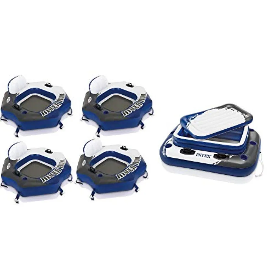 

Надувной шезлонг для отдыха на воде с соединительной трубкой, комплект из 4 штук, надувной холодильник на 72 банки с крышкой, легкий, устойчивый к УФ-излучению, материал: темно-синий