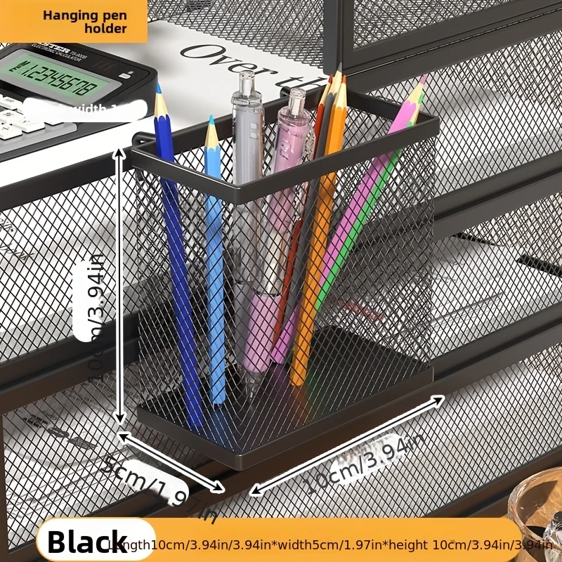 Hanging Pen Holder Metal Mesh Pencil Cup with Hooks Space Saving Desktop Organizer for Office School Home Study Desk