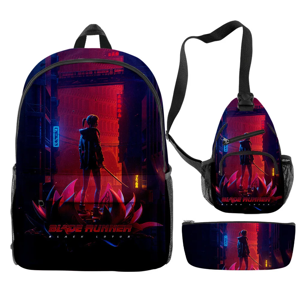 Trendy Youthful Blade Runner Black Lotus 3pcs/Set Backpack 3D Print Bookbag Laptop Daypack Backpacks Chest Bags Pencil Case