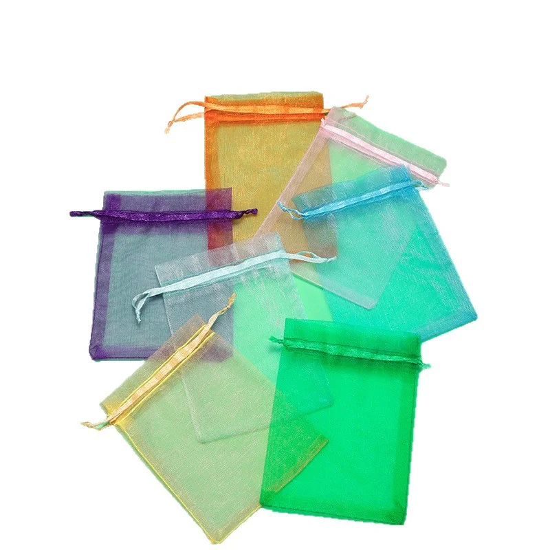 Bolsas de organza coloridas de 9x12cm, 100 Uds., bolsas de gasa, bolsas de regalo, bolsitas pequeñas, embalaje para dulces y joyería, bolsa de regalo de boda, bolsa de tela