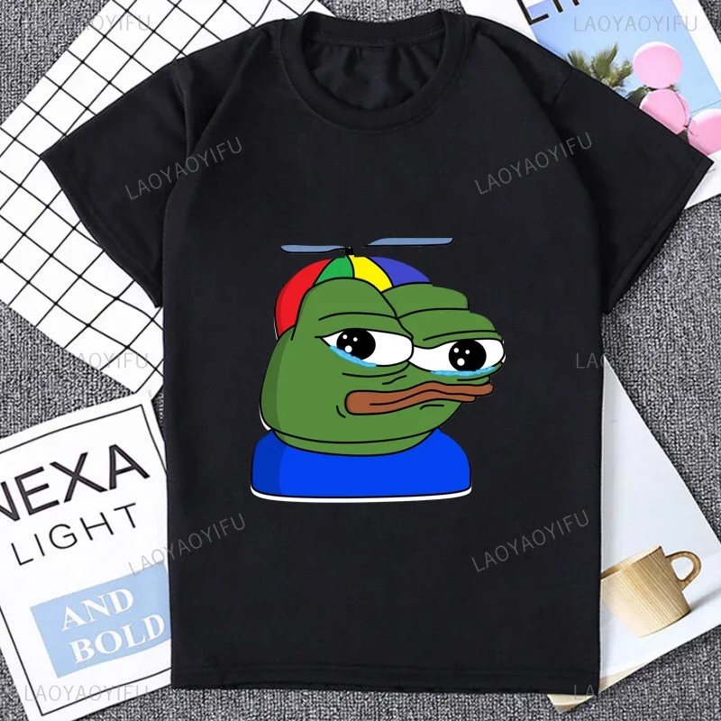 Fun cartoon Pepe frog Emote graphic print casual Harajuku fashion street wear trend summer men women universal crewneck T-shirt