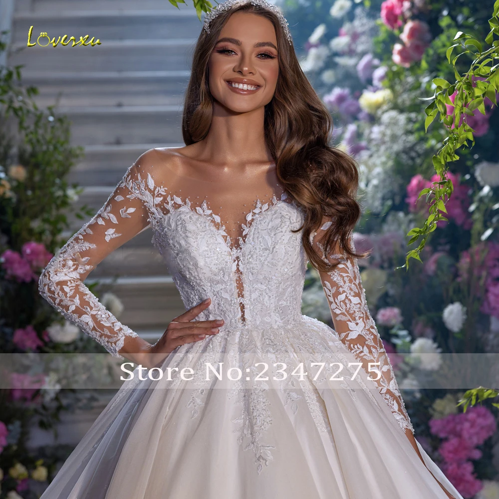 Loverxu suknia balowa suknie ślubne w stylu vintage Sweetheart z długim rękawem Vestido De Novia koronkowe aplikacje z koralikami suknia ślubna szyta na zamówienie