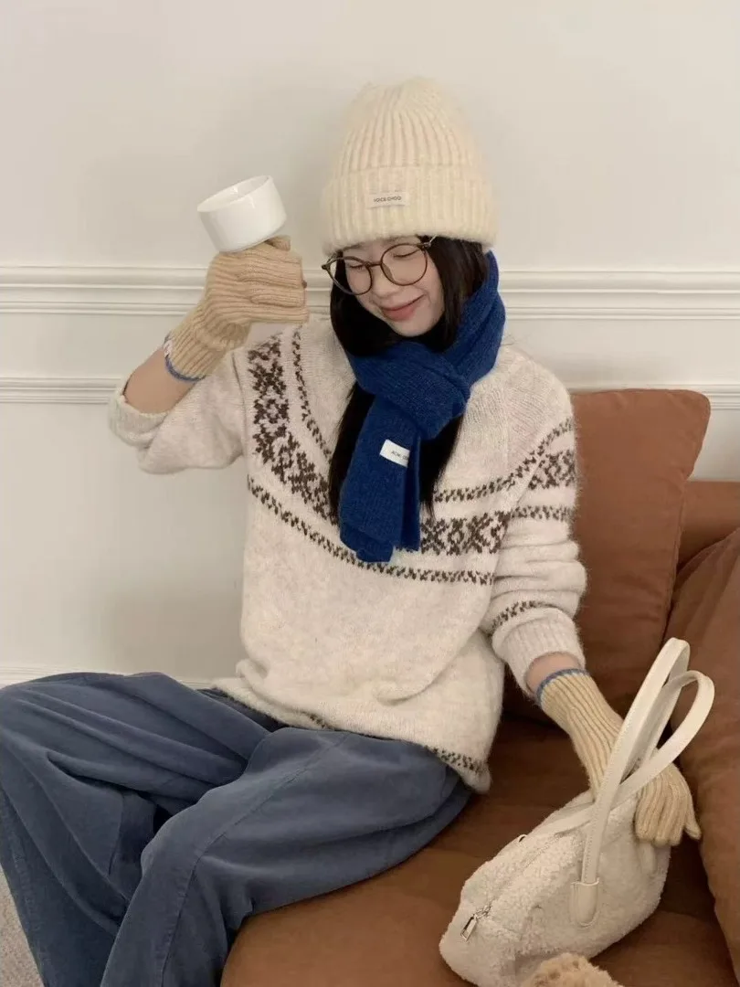 Cisas Island – pull en tricot pour femme, Vintage, Fair Isle, broderie ronde, doux et confortable, pour petite Stature, automne hiver