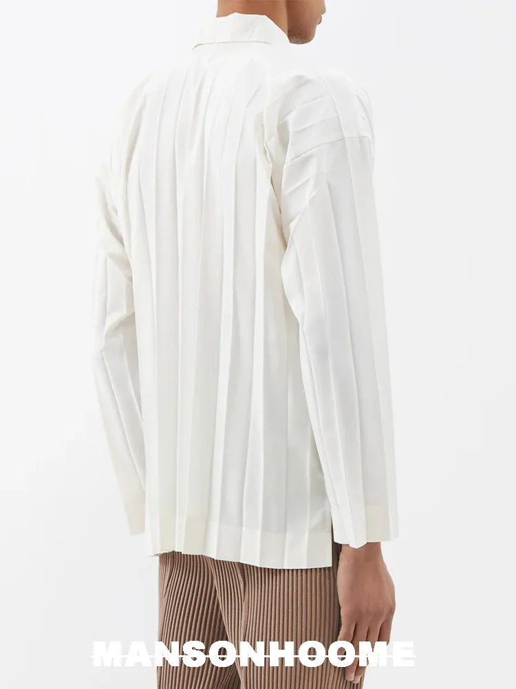 2025 คุณภาพสูง ISSEYS MIYAKES Minimalist จีบเสื้อ Draped Silhouette เสื้อแขนยาวผู้ชายฤดูใบไม้ผลิและฤดูร้อน