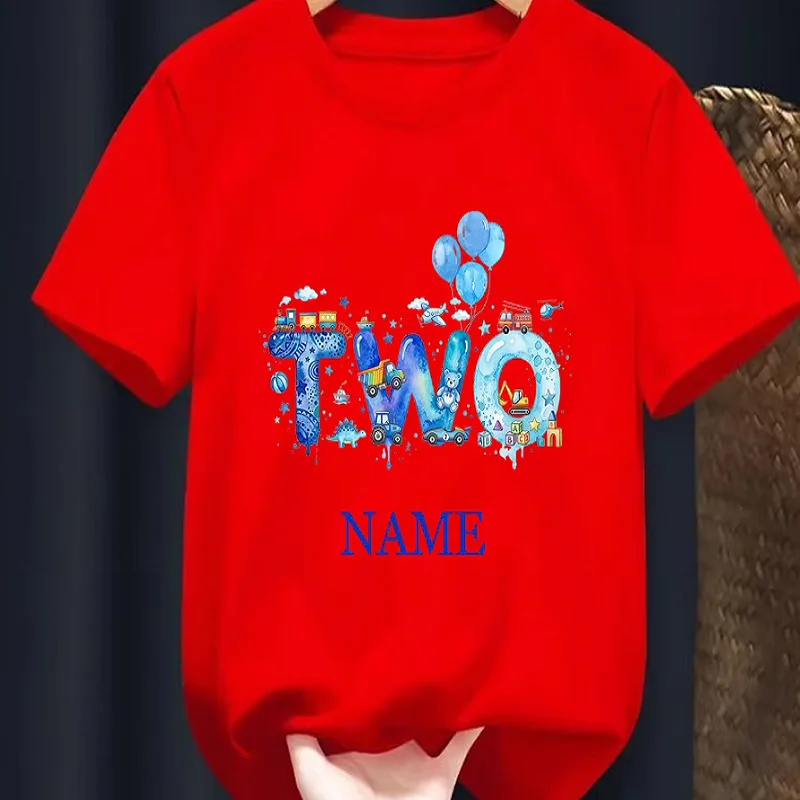 Personalized Name Cute 2Year-Old Birthday Boy T-Shirt Transportation/Dinosaur-Themed 2nd Birthday Party Gift Clothing Summer Tsh