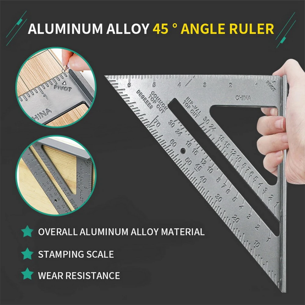 7 Inch Triangle Ruler Aluminum Alloy Angle Protractor Speed Metric Square Measuring Tool For Building Woodworking Tools Gauges