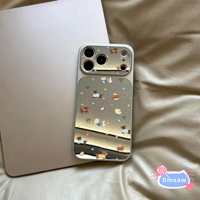 Cartoon Dog Mirror Phone Case Case For Samsung Galaxy A27 A37 A36 M36 F36 A35 A34 A33 A32 M32 A31 A26 A25 A24 A23 Star Cover