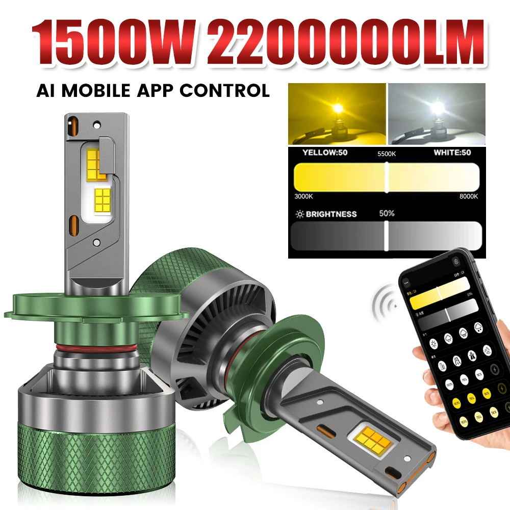 

2 шт. H4 H7 светодиодные фары Bluetooth APP Control 3000K-8000K H1 H11 HB3 9005 HB4 9006 Автоматические лампы светодиодные фары для автомобильных фар 12 В