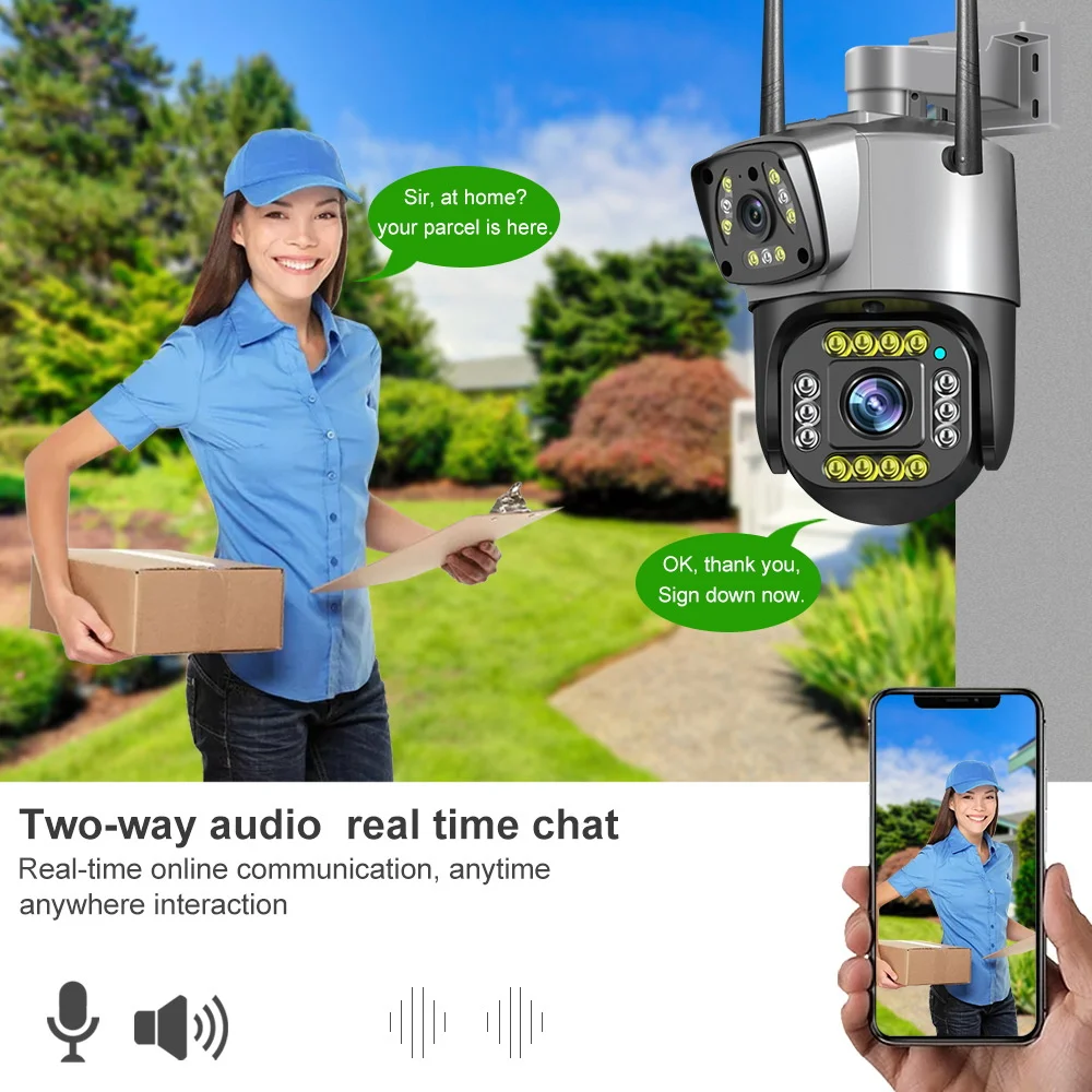 4MP 4G SIM card dual lens PTZ camera dual screen AI human tracking WIFI security closed-circuit television monitoring IP camera