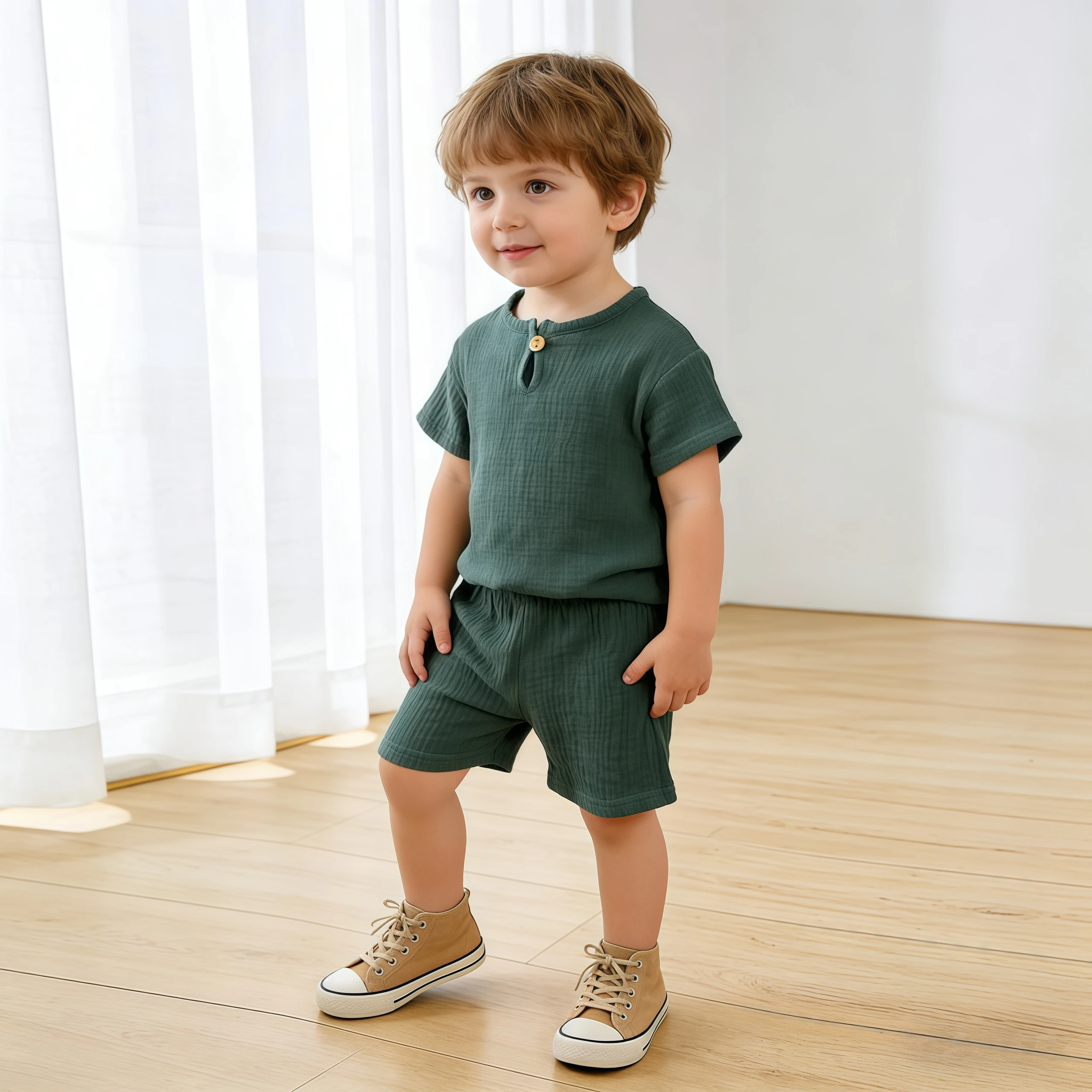 

Summer Kids Pajamas Outfit Set Linen Cotton Infant Baby Boys Girls Homewear Suit Newborn T-Shirt+Shorts Children's Clothing