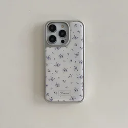 Refreshing INS Electroplated Frame Little Lavender Flower Chic Phone Case for iPhone 16 15 14 13 Pro Max Back Phone Cover Capa