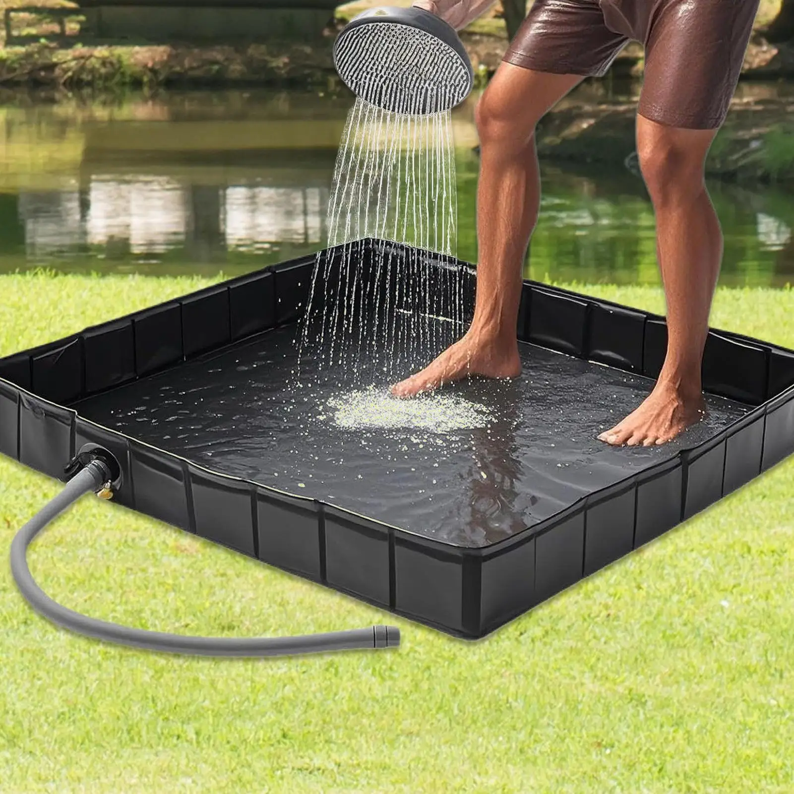 Outdoor Shower Base Portable Shower Floor With Drain Hole Portable Basin Flooring Camping Gear For Sauna Pet Bath Garden Patio