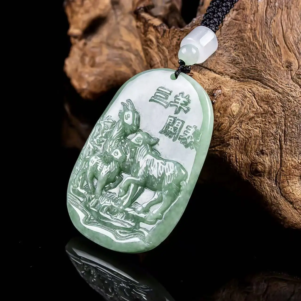 Natural A-grade Jadeite Three Sheep Kai Tai Zodiac Sheep Pendant Ice Seed Men's And Women's Necklaces Jade Pendant Drop Shipping