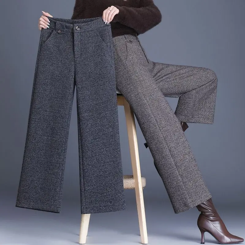 

Autumn Winter Office Lady Simplicity Buttons Solid Color High Waist Ankle-length Pants Ladies Fashion Straight Women Clothes