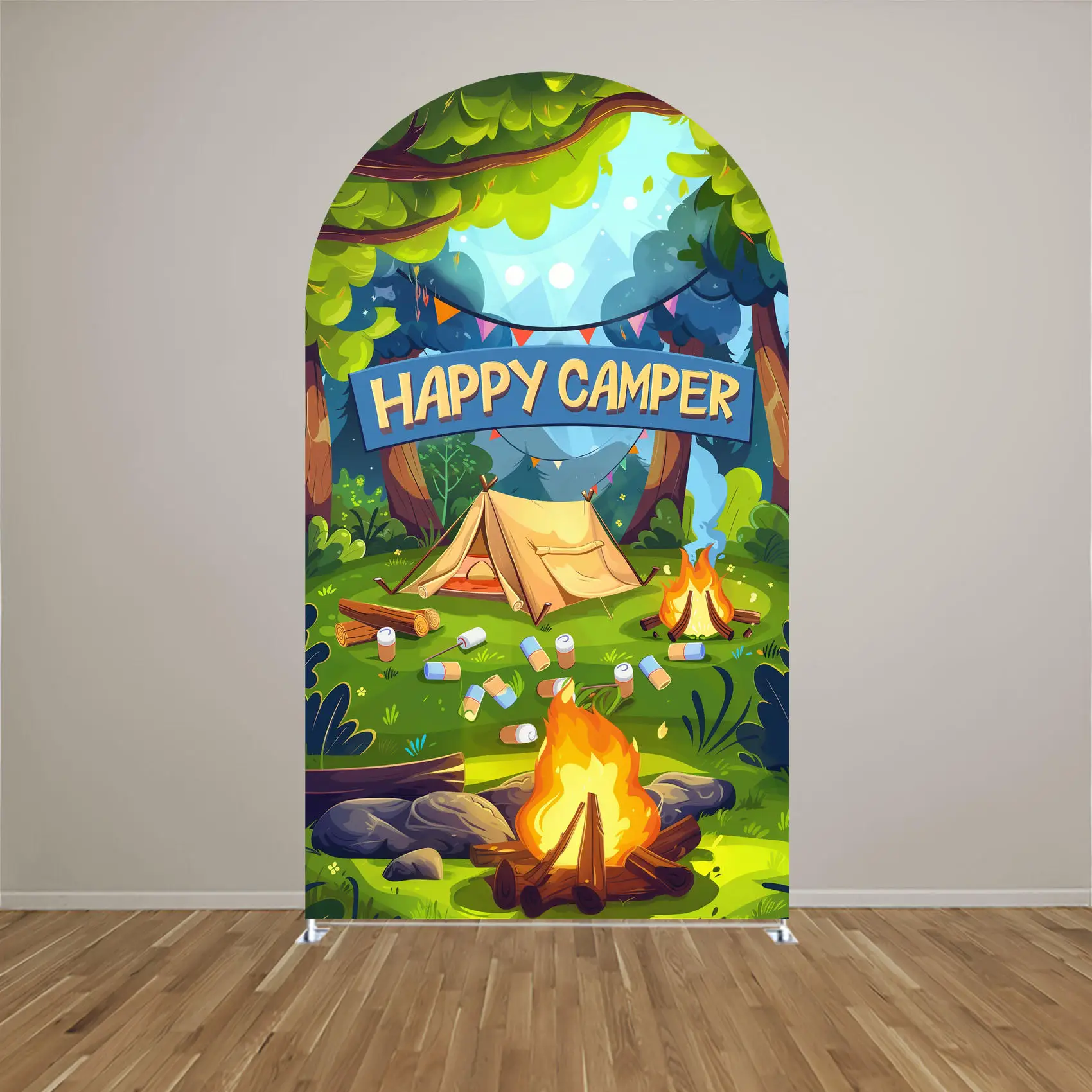 

Camper Arched Stand Cover ,Campfire Tent Arch Backdrop Cover,Birthday Baby Shower Party Decor,Double-sides-Elasticity-Washable