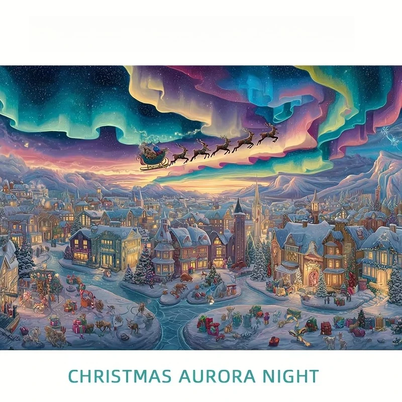 

500/1000/1200/2000PCS Christmas Jigsaw Puzzle Northern Lights Puzzle Pieces for Christmas Gifts, Stocking Stuffers