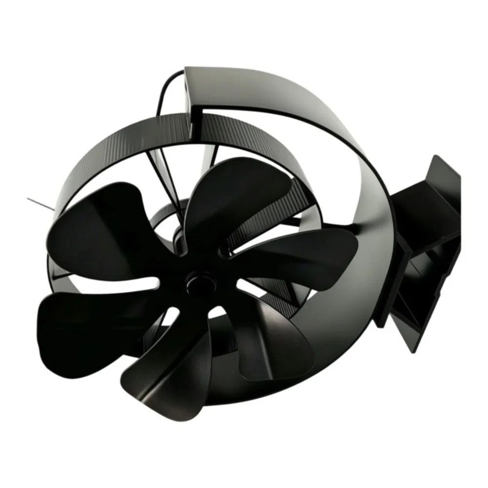 High Airflow 6-Vane Fireplace Fan for Wood Burning Stoves Thermal Powered No Electricity Required Stainless Steel Aluminum Black