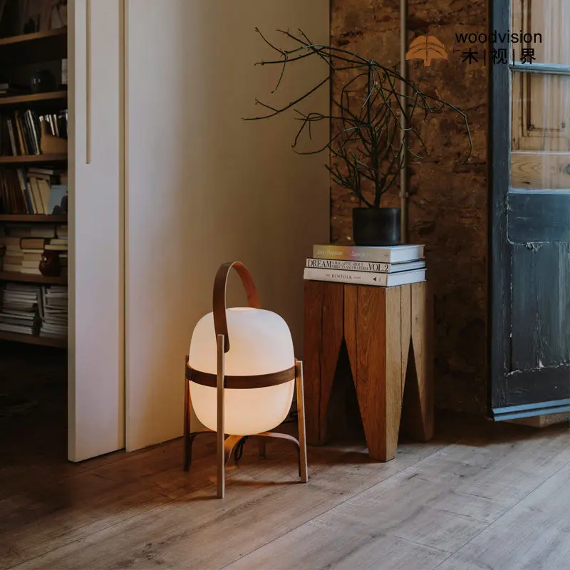 Solid wood living room floor lamp bedroom study exhibition hall portable basket medieval wabi sabi wind decorative table