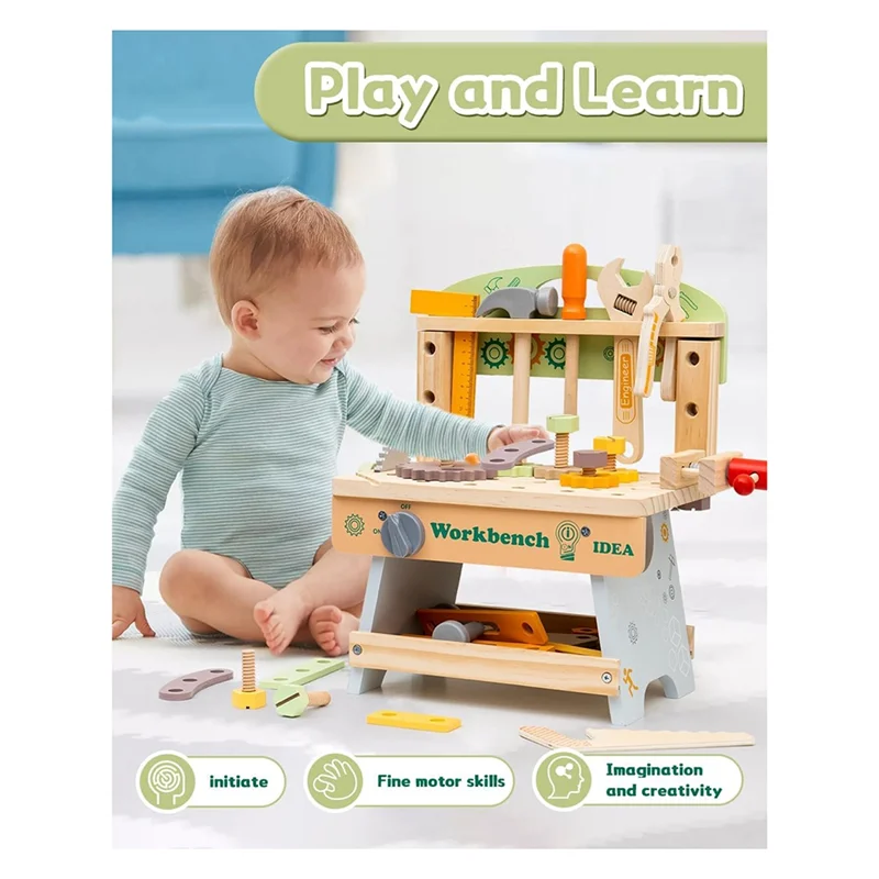 Educational Construction For Kids Ages 3-5, For Kids Tool Bench, Toddlers Wooden Tool Bench Pretend Play Gift