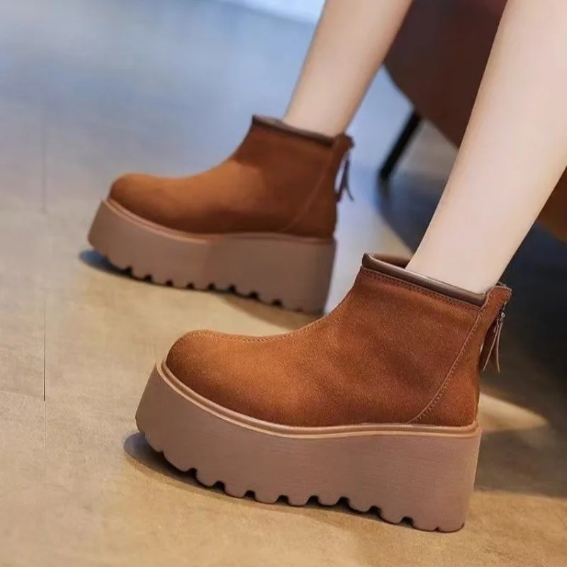 المرأة سميكة وحيد زيادة الأحذية جولة تو عودة زيبر بسيط الشتاء المخملية أحذية بوت قصيرة التنقل اليومي أحذية الثلوج الموضة #4