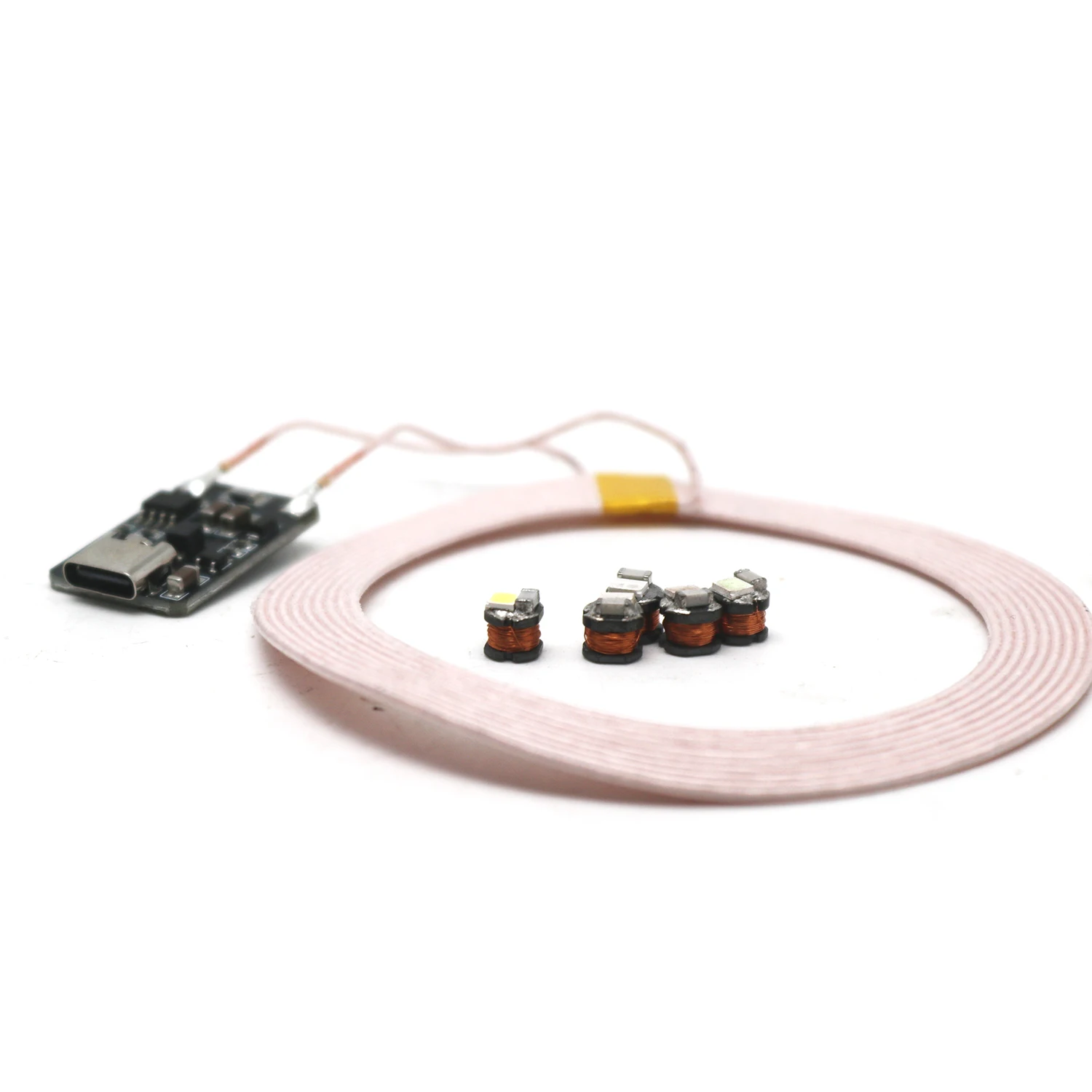 0~120mm Distance Wireless Power Supply Transmitter Coil Induction Type-c USB 5v + 5pcs Receiver Led Lamp DIY Model Toys