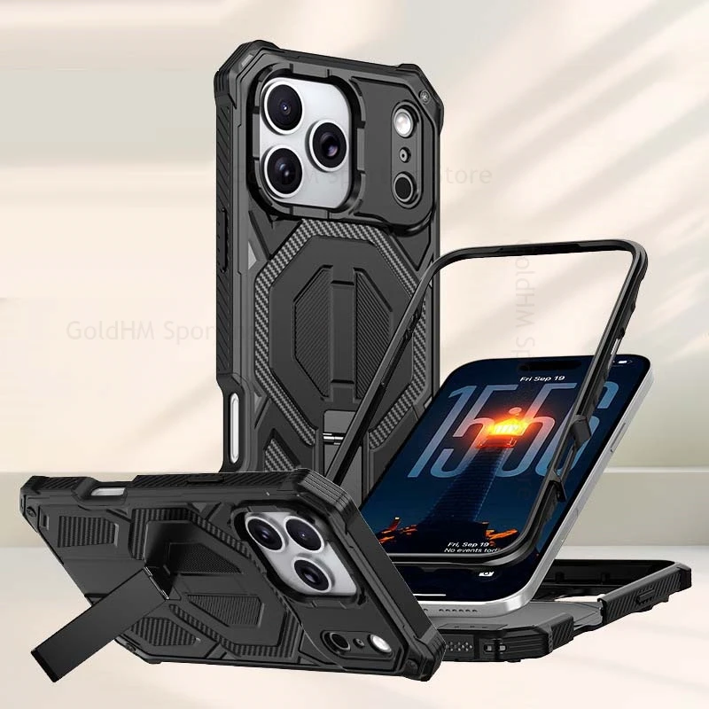

Heavy Duty Protection Hybrid Cover For iPhone 17 Pro Max 16E 15 14 13 16 Pro 17 Air Alloy Kickstand PC+TPU Armor Shockproof Case