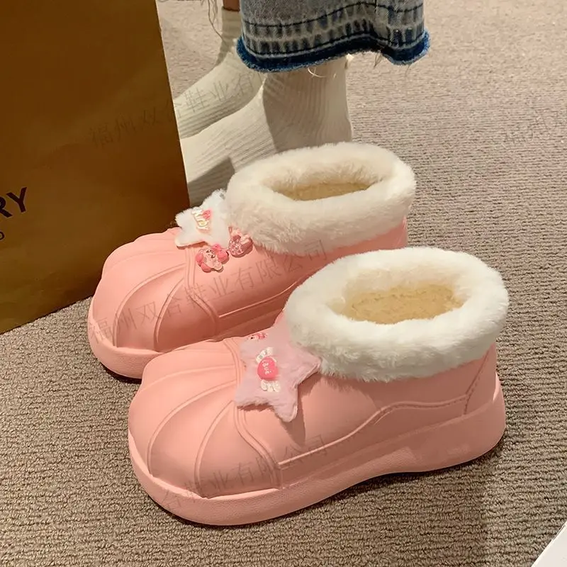 Fashion new thickened cute warm hairballs and fleece snow cotton  non-slip and waterproof women's cotton shoes