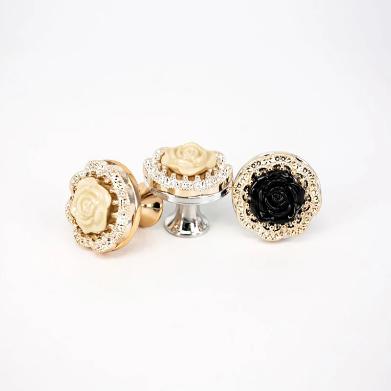 Home Wardrobe Cabinet Handle Furniture Cabinet Knob Single Hole Handle Gold Luxurious Floral Pattern