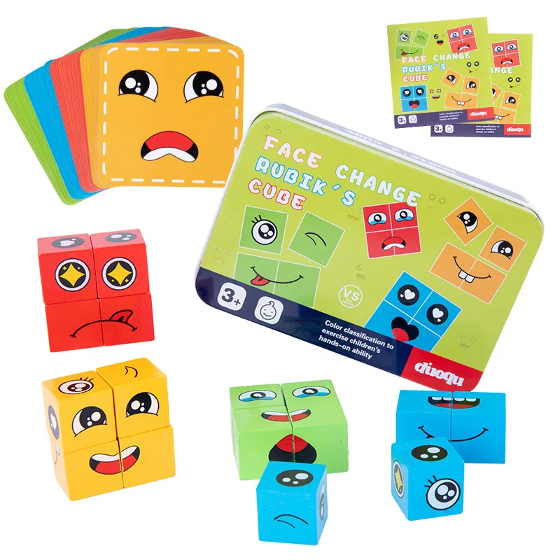 Cube à changement de visage pour enfants, jeu de puzzle, jouets d'émotion pfvoltage, jeux de blocs, apprentissage précoce, jouet Montessori