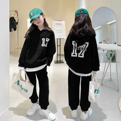 2024 autumn winter teenager kids girl Children set Clothes17 Hooded tracksuit sweatshirt + sport pants 5 6 7 8 9 10 11 12 Year