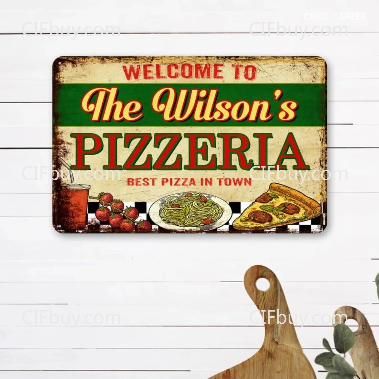 Personalized Vintage Pizzeria Metal Sign, Custom Text Italian Style Kitchen Wall Decor Perfect Gift