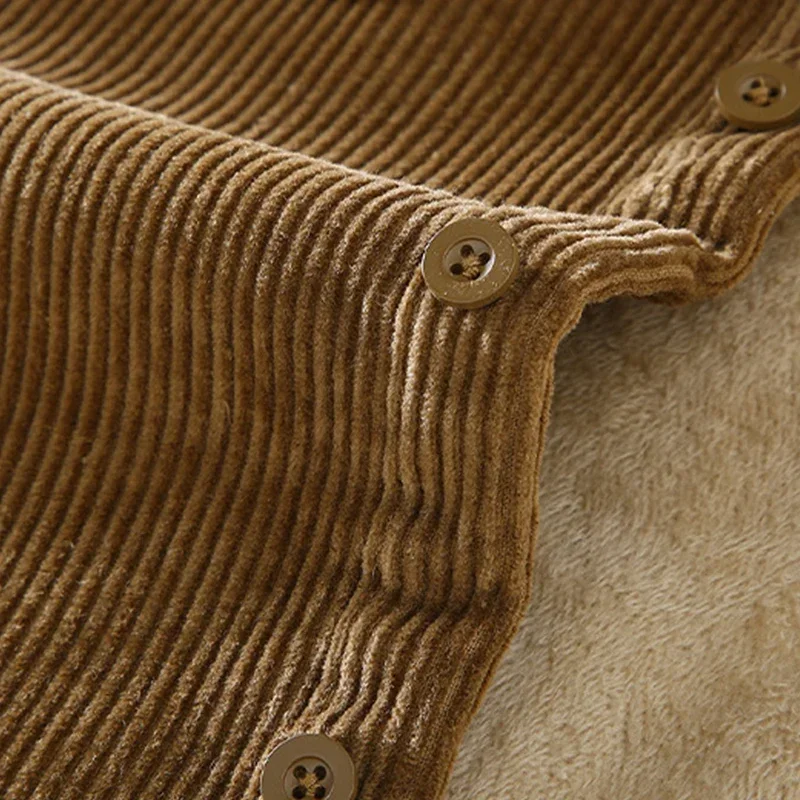 Man Vintage Corduroy Thickening Shirts Autumn Winter Korean Long Sleeve Solid Simple Casual Outdoor Wear Male Loose Blouses image 6