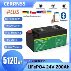 LiFePO4 24V 100AH 200AH 300AH Battery Pack 25.6V Lithium Battery 6000+ Cycle With Bluetooth BMS Grand A Cells For Boat EU STOCK